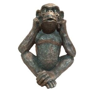 Hear No Evil Monkey Statue Figure Sitting Hands Over Ears Chimp Sliver Resin